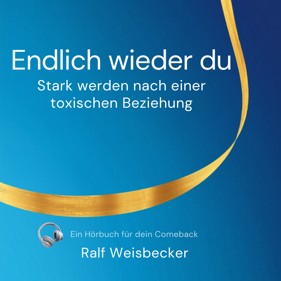 Buchcover mit titel "Selbstliebe lernen" und einer meditierenden Silhouette vor blauem Hintergrund.