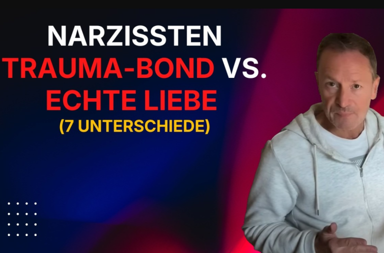 Text: "Vergleich zwischen Trauma-Bond und echter Liebe mit 7 Unterschieden."